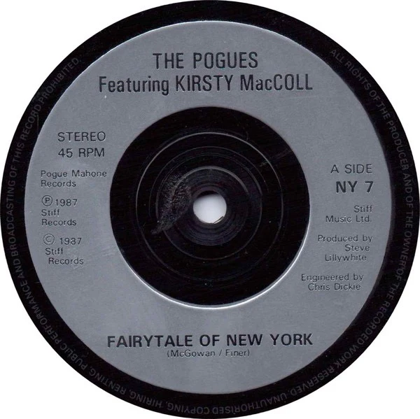 THE POGUES, Fairytale Of New York/ The Battle March Medley (Stiff; NY 7, UK 1987, Picture Sleeve, Silver Injection-Moulded Labels) 7" VG/VG - Image 3