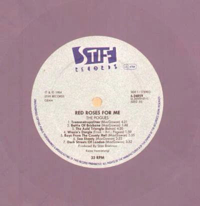 THE POGUES, Red Roses For Me (Stiff; 6.26059, Germany 1984, Purple Vinyl) LP VG/VG - Image 3
