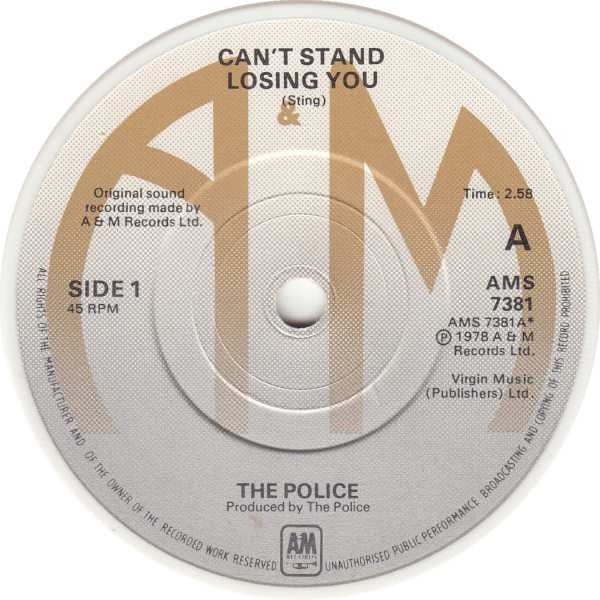 THE POLICE, Can't Stand Losing You  (AMS ; AMS 7381, UK 1979, Picture Sleeve, White Vinyl) 7" VG/VG+ - Image 3