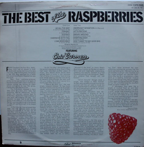 THE RASPBERRIES FEATURING ERIC CARMEN, The Best Of The Raspberries (Capitol Records; CAPS 1026, UK 1976), SALE - Up to 50% Off the Original Price LP VG/EX - Image 2