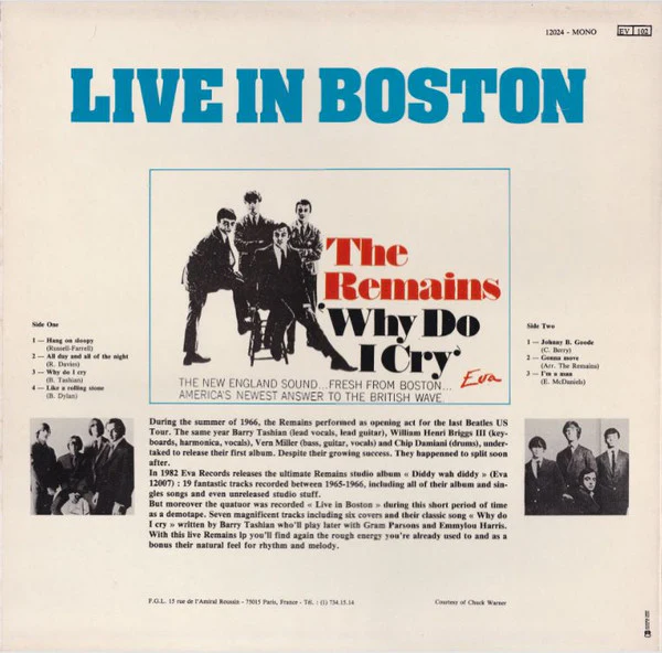 THE REMAINS, Live In Boston (Eva; 12024, France 1983), SALE - Up to 50% Off the Original Price  LP VG+/VG+ - Image 2