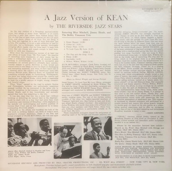 THE RIVERSIDE JAZZ STARS FEATURING BLUE MITCHELL, JIMMY HEATH AND THE BOBBY TIMMONS TRIO, A Jazz Version Of Kean (Riverside Records; RLP 397, US 1961, Pasteback Sleeve) LP VG/VG - Image 2