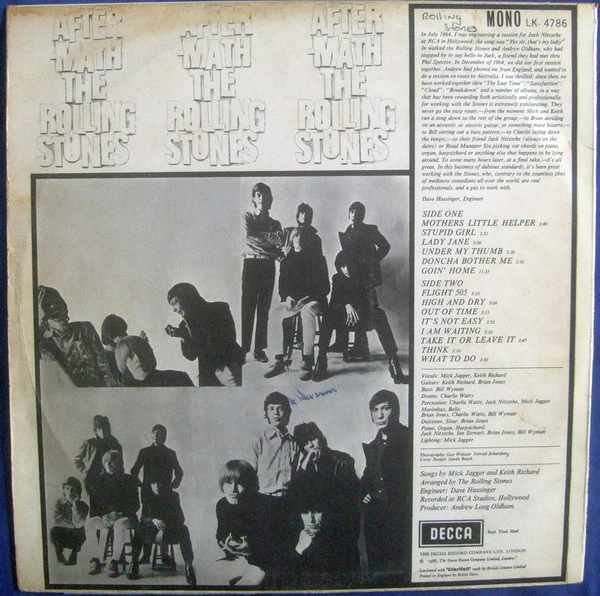 THE ROLLING STONES, Aftermath (Decca Red Unboxed; LK 4786, UK 1966, Laminated Front Sleeve, No Shadow, Mono, 3 Boxed Rights Societies in Horizontal Row, Mirage Below) LP G+/G+ - Image 2