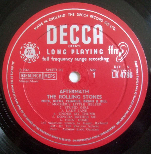 THE ROLLING STONES, Aftermath (Decca Red Unboxed; LK 4786, UK 1966, Laminated Front Sleeve, No Shadow, Mono, 3 Boxed Rights Societies in Horizontal Row, Mirage Below) LP G+/G+ - Image 3