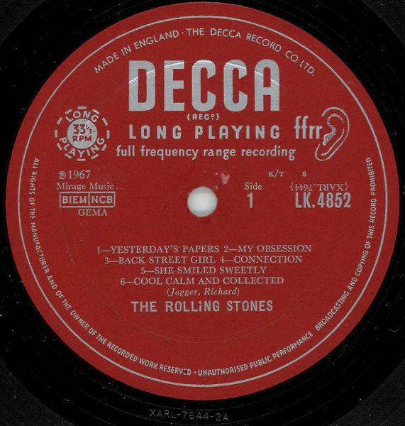 THE ROLLING STONES, Between The Buttons (Decca Red Unboxed; LK4852, UK 1967, Laminated Sleeve, Mono, Side No On Right of Spindle Hole, Mirage Music Above Rights Box on left) LP G/G - Image 3