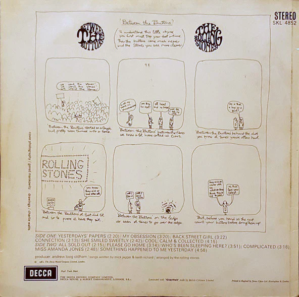 THE ROLLING STONES, Between The Buttons (Decca Blue Unboxed; SKL4852, UK 1967, Laminated Sleeve, Stereo, Mirage Music on Right of Label) LP VG/VG - Image 2