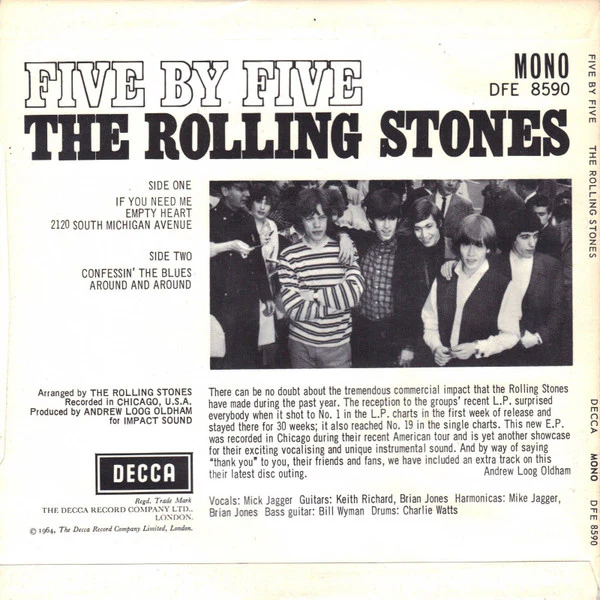 THE ROLLING STONES, Five By Five (Decca; DFE 8590, UK 1982 Reissue, Picture Sleeve, Solid Centre) 7" EP VG/VG+ - Image 2