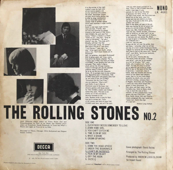 THE ROLLING STONES, No 2 (Decca Red Unboxed ; LK 4661, UK 1965, Non Flipback Blind Man Sleeve, Mono, Rights Companies On Right of Label) LP G+/G+ - Image 2