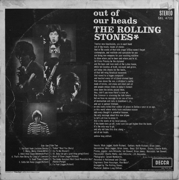 THE ROLLING STONES, Out of Our Heads (Decca Blue Unboxed; SKL4733, UK 1965, Front Laminated Non-Flipback Sleeve, Stereo, K/T Tax Code) LP G+/G - Image 2