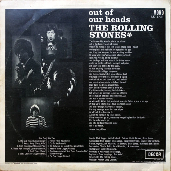 THE ROLLING STONES, Out Of Our Heads (Decca; LK 4733, UK 1965, Laminated Front Sleeve, Mono) LP VG/G+ - Image 2