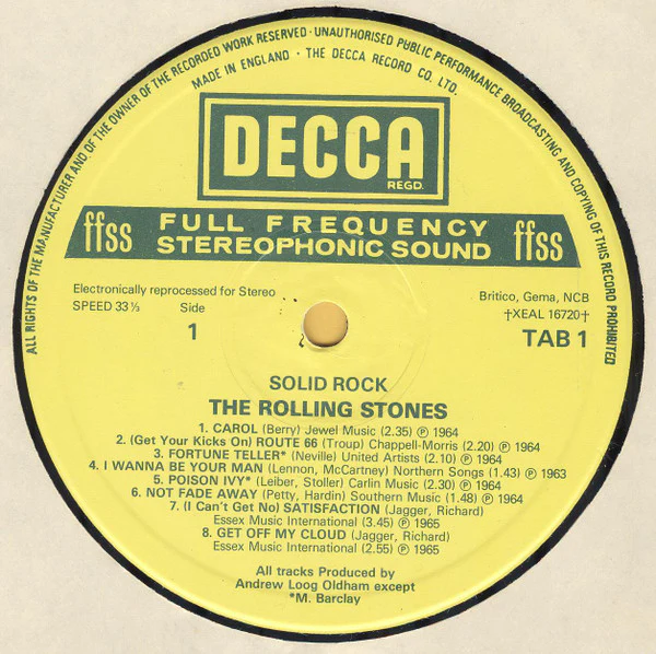 THE ROLLING STONES, Solid Rock (Decca; TAB 1, UK 1980), SALE - Up to 50% Off the Original Price LP VG/VG+ - Image 3