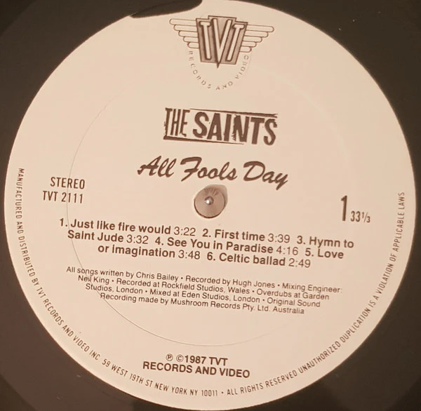 THE SAINTS, All Fools Day (TVT Records; TVT 2111, US 1987, White Labels) LP VG/VG+ - Image 3