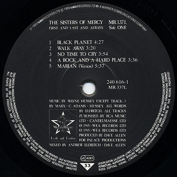 THE SISTERS OF MERCY, First And Last And Always (Merciful Release No Rights Box; MR 337L, UK & Europe 1985, Gatefold, No Barcode, Inner) LP VG/G - Image 3