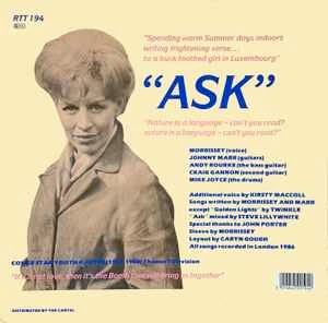 THE SMITHS, Ask (Rough Trade; RTT 194, UK 1986, Picture Sleeve, Die-Cut Pink Inner, CBS Pressing) 12" G/G - Image 2