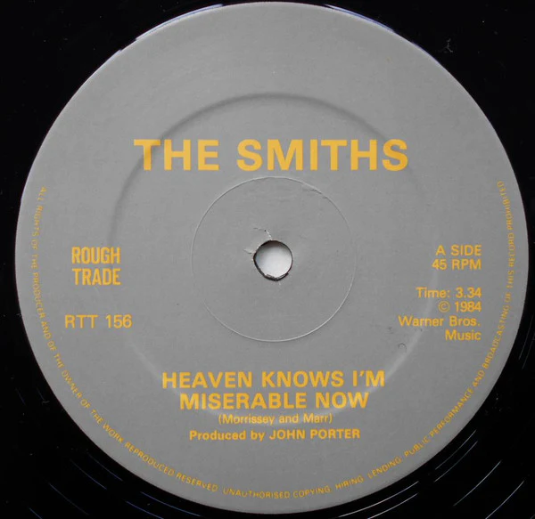 THE SMITHS, Heaven Knows I'm Miserable Now (Rough Trade; RTT 156, UK 1984, Bob Potter Credit  Sleeve, CBS Pressing) 12" EX/EX - Image 3
