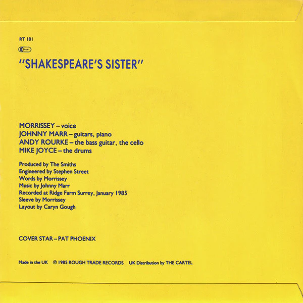 THE SMITHS, Shakespeare's Sister (Rough Trade; RT 181, UK 1985, Picture Sleeve, Push Out Centre) 7" VG/VG+ - Image 2