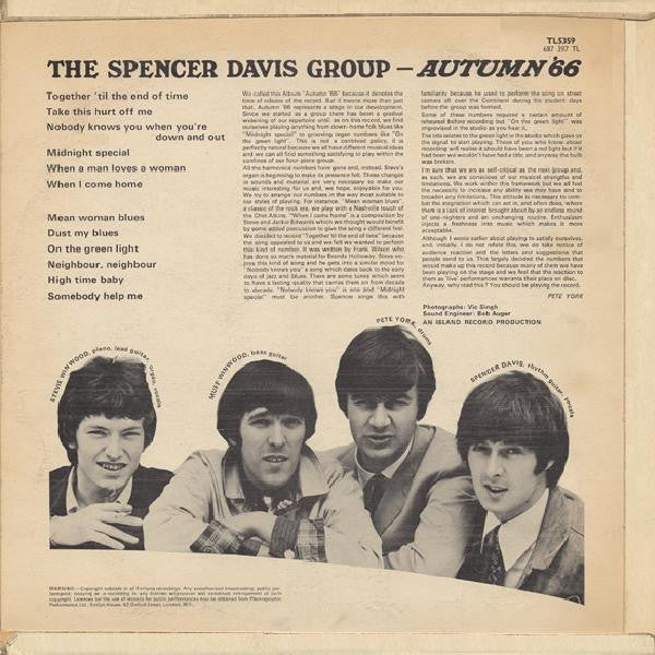 THE SPENCER DAVIS GROUP, Autumn '66 (Fontana; TL5359, UK 1966, Flipback Sleeve, Mono) LP G+/VG - Image 2