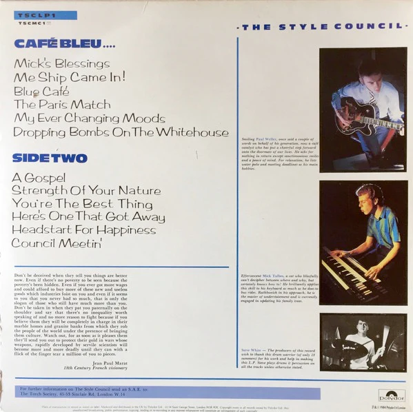 THE STYLE COUNCIL, Cafe Bleu (Polydor; TSCLP1, UK 1984, Inner, No Booklet) LP VG+/VG - Image 2