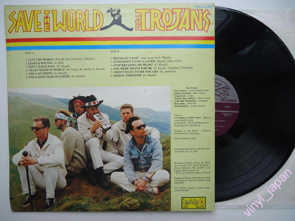 THE TROJANS, Save The World (Gaz's Rockin' Records; LP GAZ 005, UK 1990) LP VG+/VG+ - Image 2