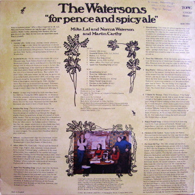 THE WATERSONS, For Pence And Spicy Ale (Topic Records Blue Labels; 12TS265, UK 1975) LP VG/VG - Image 2