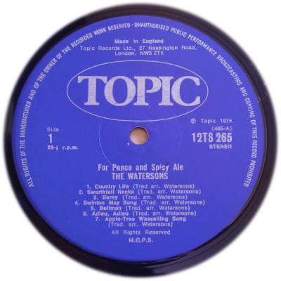 THE WATERSONS, For Pence And Spicy Ale (Topic Records Blue Labels; 12TS265, UK 1975) LP VG/VG - Image 3