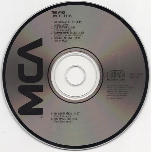 THE WHO, Live At Leeds (MCA Records; MCAD-37000, US 1985 Reissue) CD VG+/VG+ - Image 3