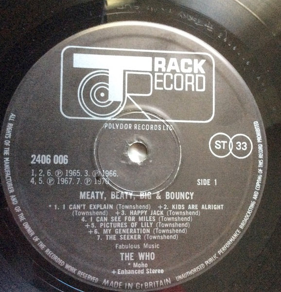 THE WHO, Meaty Beaty Big and Bouncy (Track Record; 2406 006, UK 1970s Reissue, Gatefold, A PORKY PRIME CUT/MASTEROOM) LP VG+/VG+ - Image 3