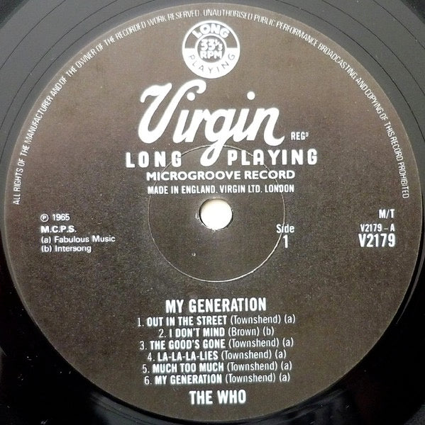 THE WHO, My Generation (Virgin; V2179, UK 1980 Reissue, Non-Laminated Sleeve, Mono, EMI Pressing) LP VG/VG - Image 3