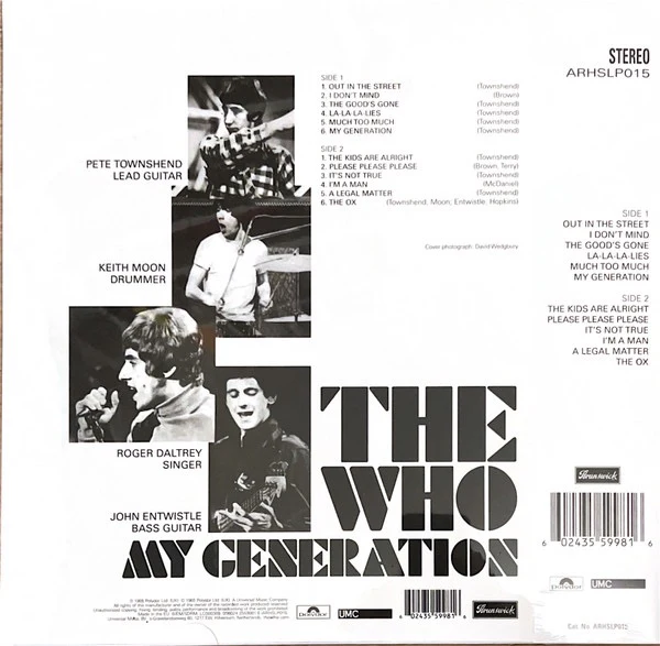THE WHO, My Generation (Brunswick; ARHSLP015, Worldwide 2022 Reissue, Insert, Obi, Limited Edition, Remastered, Stereo, Half Speed Mastering) LP NEW/NEW - Image 2