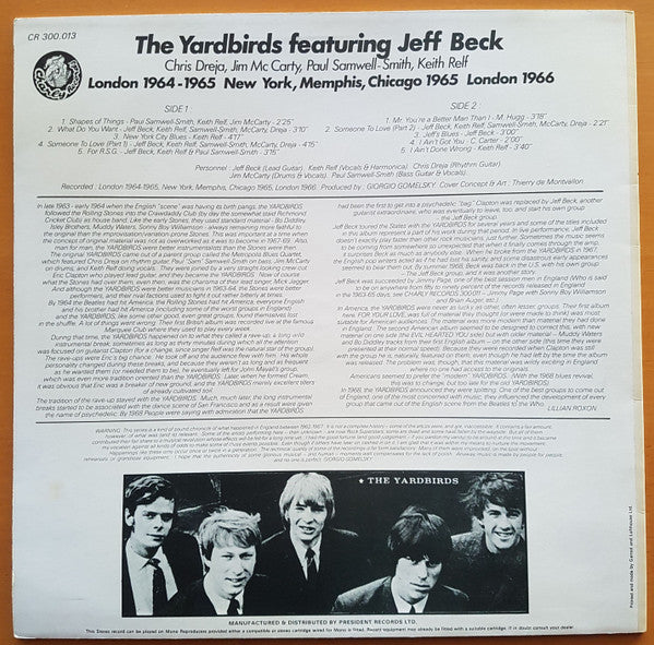 THE YARDBIRDS FEATURING JEFF BECK, CHRIS DREJA, JIM MCCARTY, PAUL SAMWELL-SMITH, KEITH RELF, London 1964-1965 New York, Memphis, Chicago 1965 London 1966 (Charly Records; CR 300 013, UK 1976 LP VG/VG - Image 2