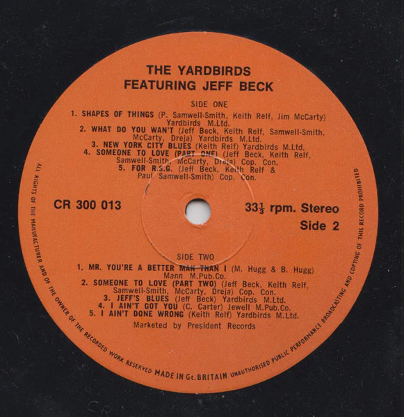 THE YARDBIRDS FEATURING JEFF BECK, CHRIS DREJA, JIM MCCARTY, PAUL SAMWELL-SMITH, KEITH RELF, London 1964-1965 New York, Memphis, Chicago 1965 London 1966 (Charly Records; CR 300 013, UK 1976 LP VG/VG - Image 3
