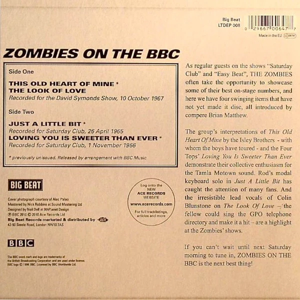 THE ZOMBIES, Zombies On The BBC (Big Beat Records; LTDEP 008, UK 2010, Picture Sleeve) 7" EP VG+/VG+ - Image 2