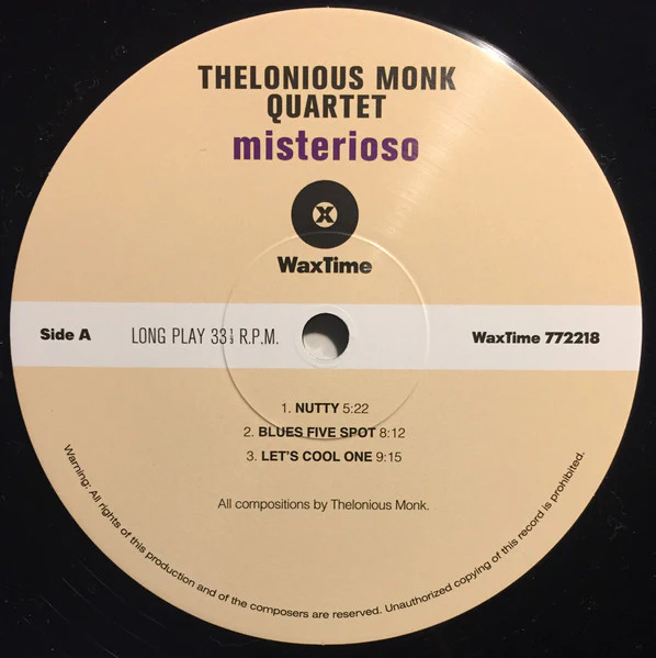 THELONIOUS MONK QUARTET, Misterioso (WaxTime; 772218, US 2017 Reissue, 180 Gram Vinyl) LP NEW/NEW - Image 3