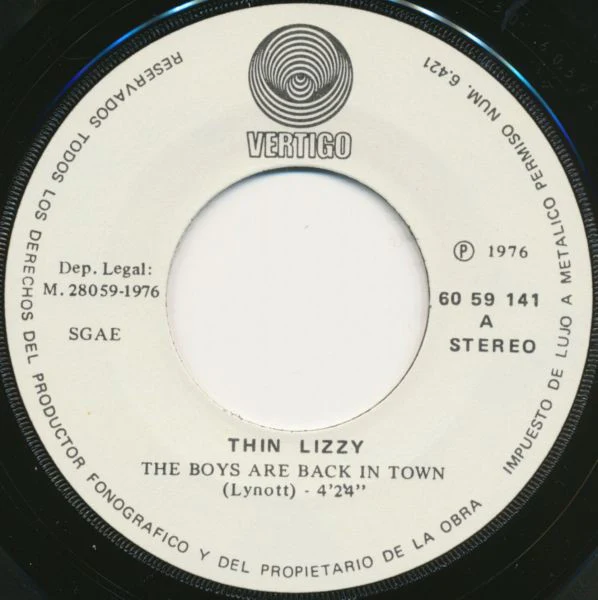 THIN LIZZY, The Boys Are Back In Town / Jailbreak (Vertigo; 60 59 141, Spain 1976, Textured Picture Sleeve), SALE - Up to 50% Off the Original Price  7" VG/G+ - Image 3