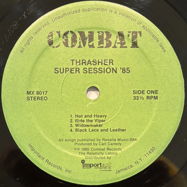 THRASHER, Super Session '85 (Combat; MX 8017, US 1985, No Inner) LP VG/VG - Image 3