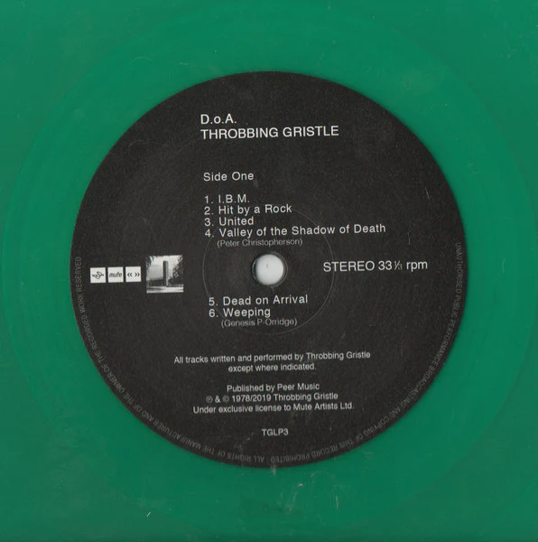 THROBBING GRISTLE, D.o.A. The Third And Final Report (Mute; TGLP3, UK, Europe & US 2019 Reissue, Booklet, Green Vinyl) LP VG+/VG+ - Image 3