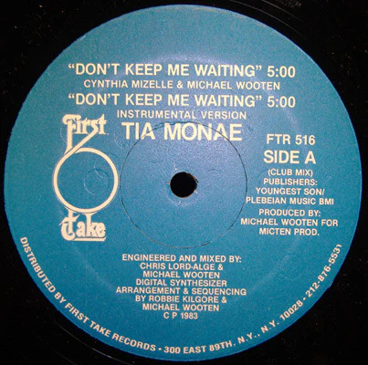 TIA MONAE, Don't Keep Me Waiting (First Take Records  ; FTR 516, US 1983, Plain Sleeve, Blue Label) 12" /G+