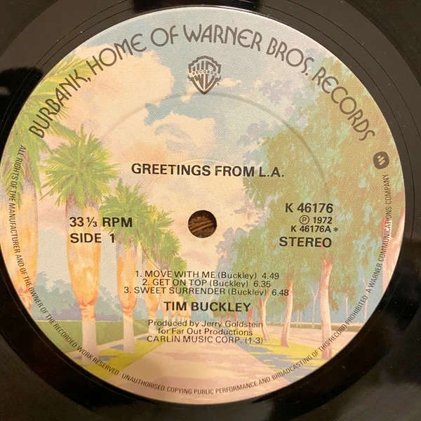 TIM BUCKLEY, Greetings From L.A. (WB BurbankWith W Logo On Rim; K46176, UK 1974 Reissue, Inside Loading Gatefold With Postcard) LP VG/VG - Image 3