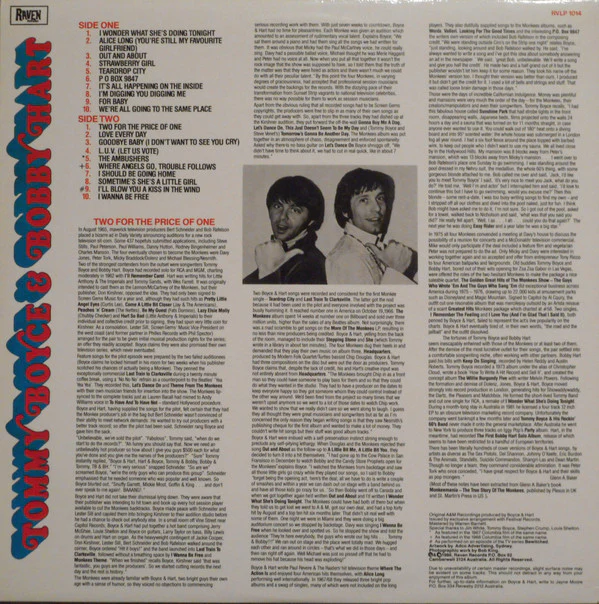 TOMMY BOYCE & BOBBY HART, Tommy Boyce & Bobby Hart (I Wonder What She's Doing Tonight And 19 Other Original Classic Tracks, 1967-1969) (Raven Records ; RVLP 1014, Australia 1986, Gatefold),  LP VG/VG+ - Image 2