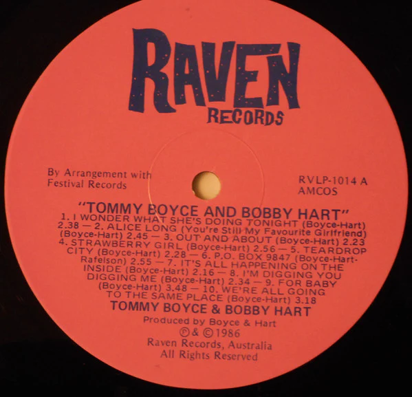 TOMMY BOYCE & BOBBY HART, Tommy Boyce & Bobby Hart (I Wonder What She's Doing Tonight And 19 Other Original Classic Tracks, 1967-1969) (Raven Records ; RVLP 1014, Australia 1986, Gatefold),  LP VG/VG+ - Image 3