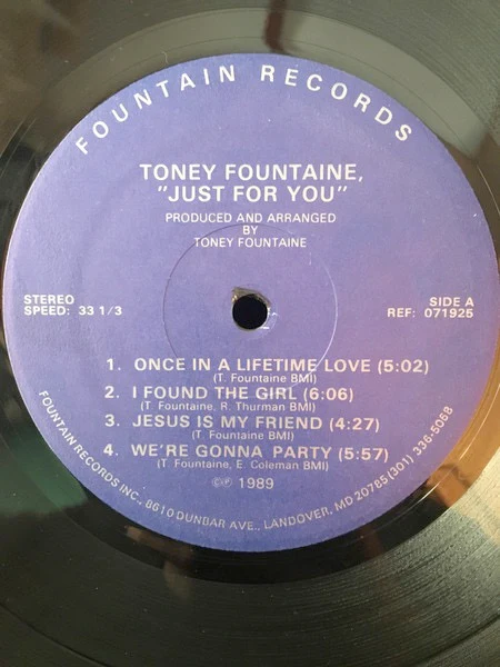 TONEY FOUNTAINE, Just For You (Fountain Records; 071925, US 1989) LP G/G+ - Image 2