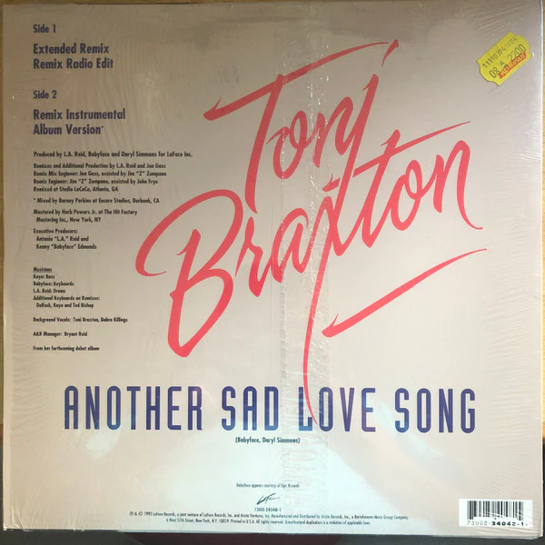 TONI BRAXTON, Another Sad Love Song (LaFace Records; 73008-24048-1, US 1993) 12" VG/VG - Image 2