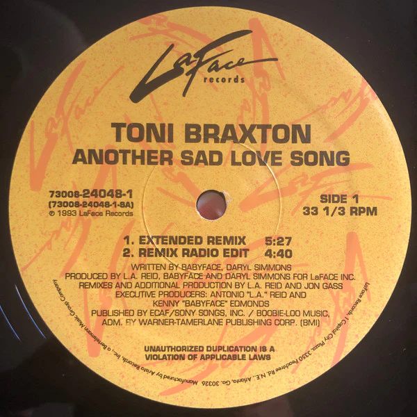 TONI BRAXTON, Another Sad Love Song (LaFace Records; 73008-24048-1, US 1993) 12" VG/VG - Image 3