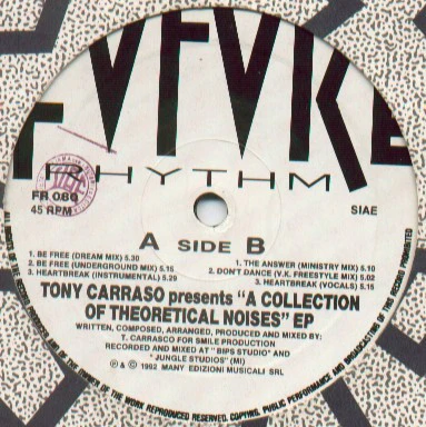 TONY CARRASO, A Collection Of Theoretical Noises EP (Future Rhythm; FR 080, Italy 1992, Company Sleeve) 12" VG/VG+