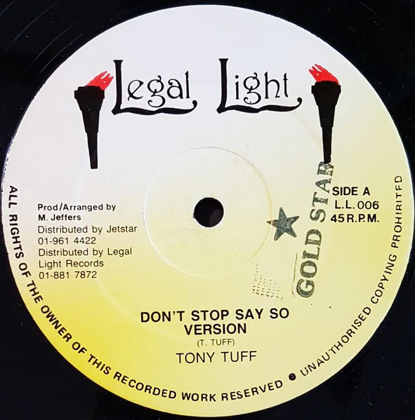TONY TUFF / FLICK WILSON, Don't Stop Say So / Heart-Breaker (Legal Light; L.L. 006, UK ), SALE - Up to 50% Off the Original Price  LP /VG