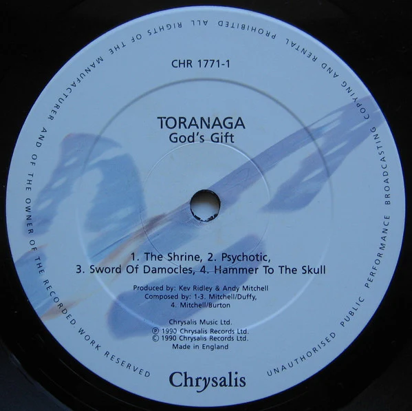 TORANAGA, God's Gift (Chrysalis; CHR 1771, UK 1990, Inner) LP VG+/VG - Image 3