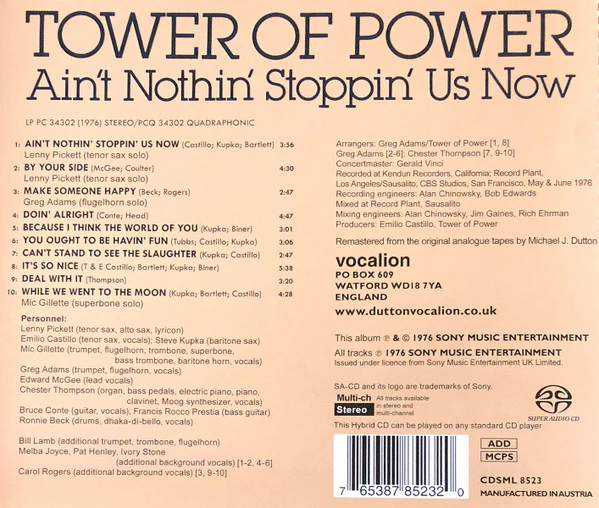 TOWER OF POWER, Ain't Nothin' Stoppin' Us Now (Vocalion; CDSML 8523, UK 2016 Reissue) CD EX/EX - Image 2