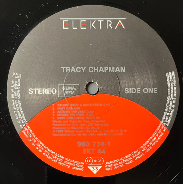 TRACY CHAPMAN, Tracy Chapman (Elektra; 960 774-1, Europe 1988, Matte Sleeve, Inner, Small Pressing Ring, GEMA/BIEM Box) LP VG+/VG+ - Image 3