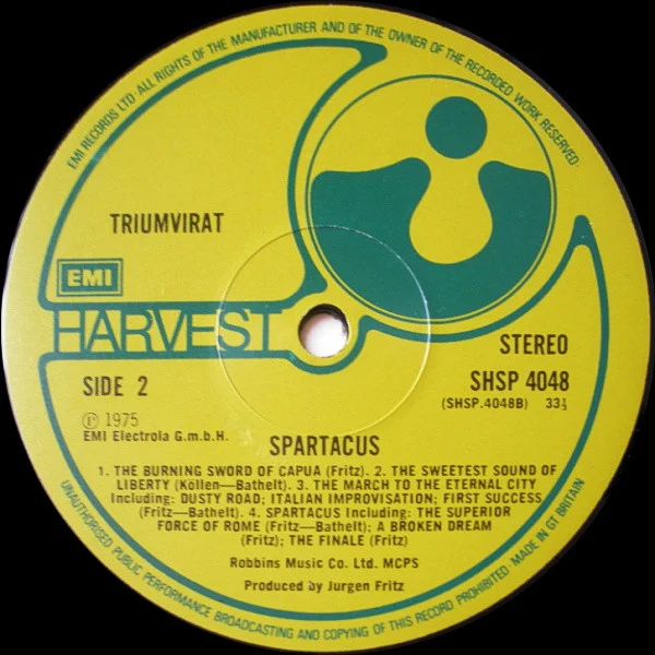 TRIUMVIRAT, Spartacus (Harvest; SHSP 4048, UK 1975), SALE - Up to 50% Off the Original Price LP VG/VG+ - Image 3
