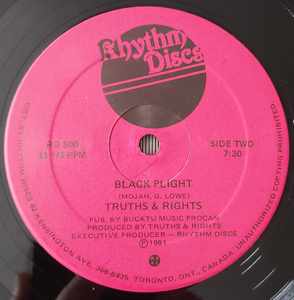 TRUTHS & RIGHTS, Metro's No. 1 Problem (Rhythm Discs; RD 500, Canada 1981, Picture Sleeve) 12" VG+/VG+ - Image 3